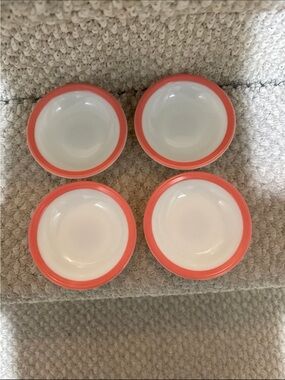 Pyrex White Bowls with Coral Rim - Set of 4